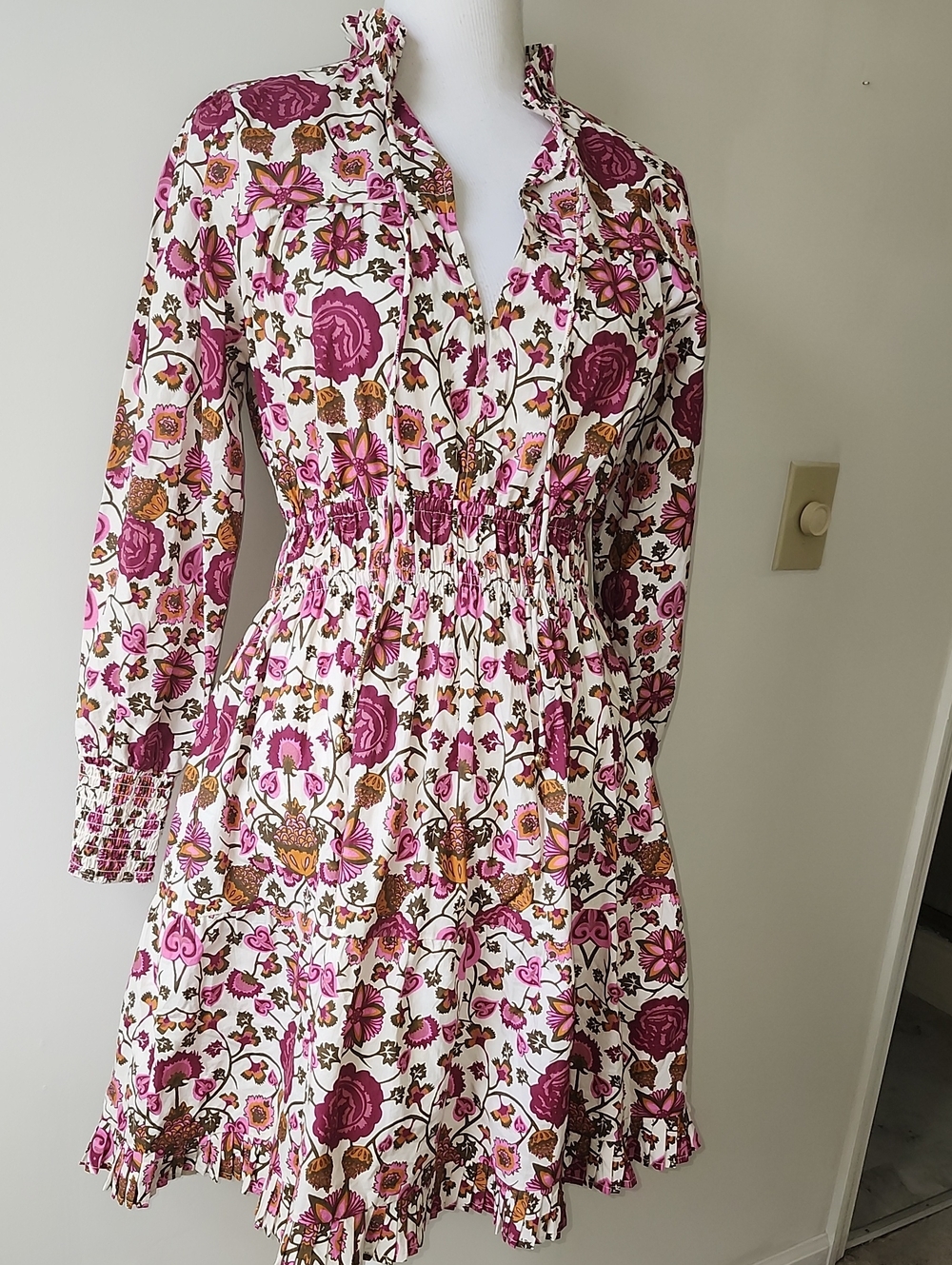 BEYOND BY VERA alice dress in tracht rose Cotton Size Small Ruffle Neck - Picture 3 of 12